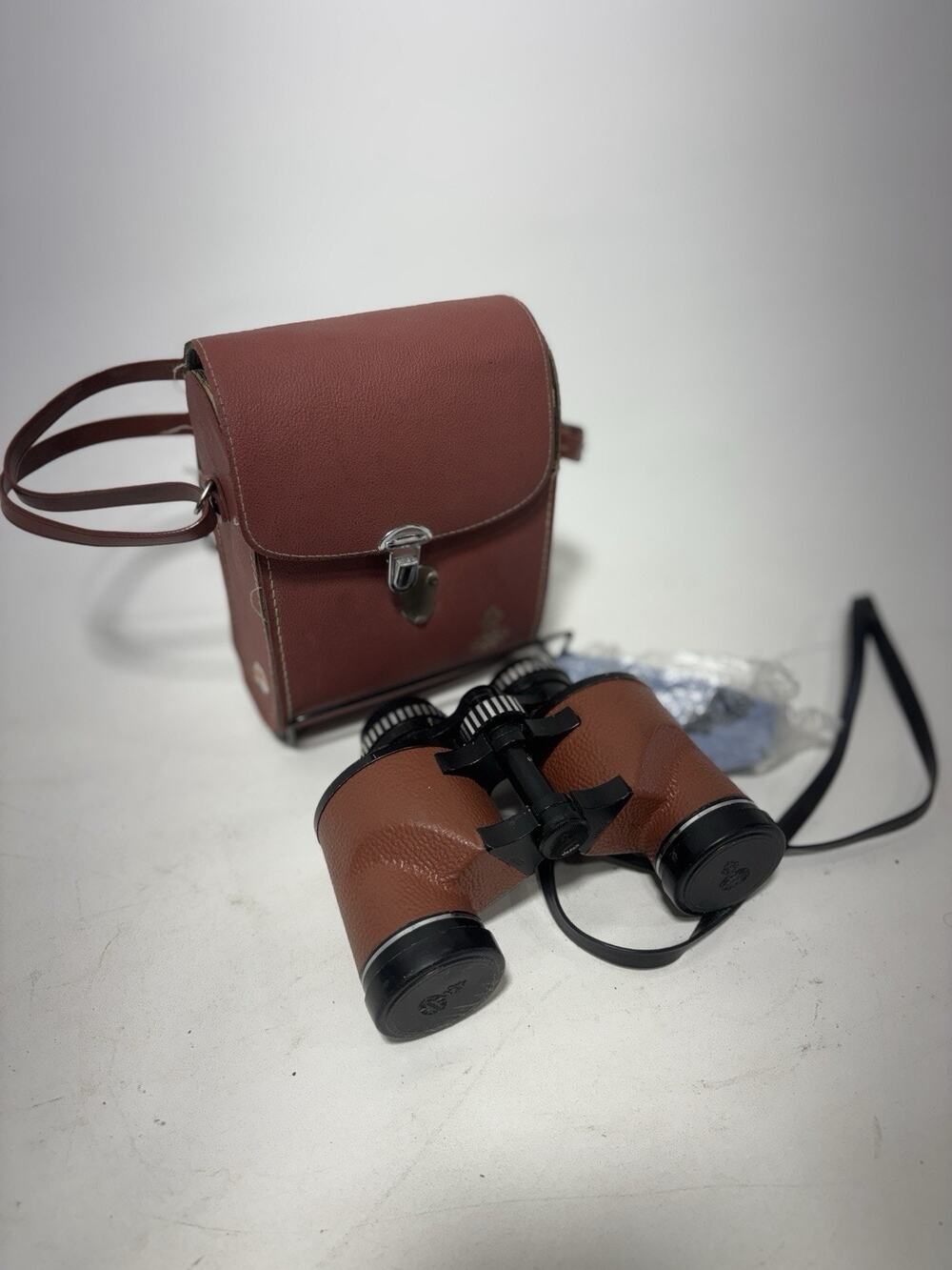Vintage Tasco 7x35 Binoculars Model 116 Japan Brown Leather Case Wide Angle